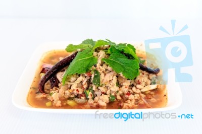 Hot Spicy Thai Cuisine Minced Pork Salad Stock Photo