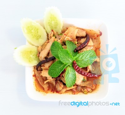 Hot Spicy Thai Cuisine Pork Salad Stock Photo