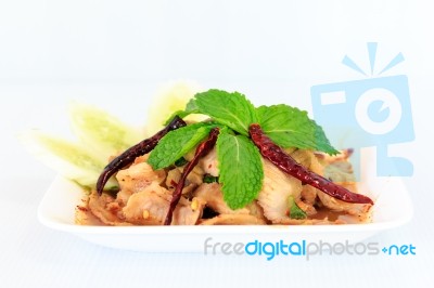 Hot Spicy Thai Cuisine Pork Salad Stock Photo