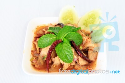 Hot Spicy Thai Cuisine Pork Salad Stock Photo