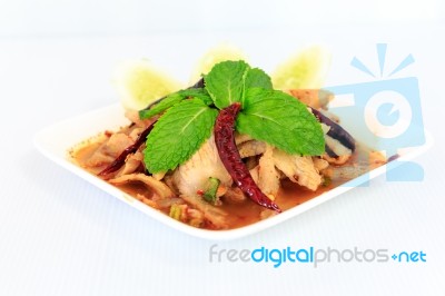 Hot Spicy Thai Cuisine Pork Salad Stock Photo