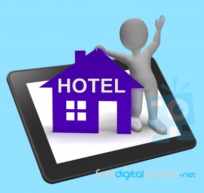 Hotel House Tablet Shows Vacation Accommodation And Rooms Stock Image