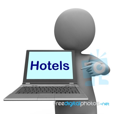 Hotel Laptop Shows Motels Hostels And Rooms Stock Image