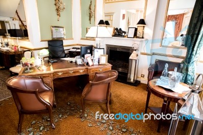 Hotel  Lobby With A Reception Desk Stock Photo