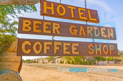 Hotel Sign In Helmeringhousen, Namibia Stock Photo