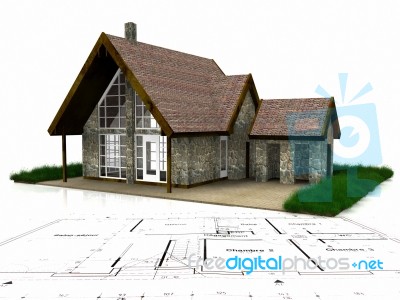 House And Blueprint Stock Image