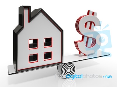 House And Dollar Balancing Showing Investment Stock Image