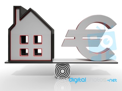 House And Euro Balancing Showing Investment Stock Image