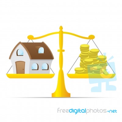 House And Money On Balance Scale Stock Image