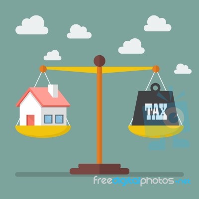 House And Tax Balance On The Scale Stock Image