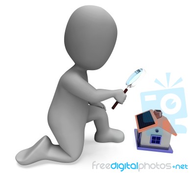 House Character Shows Inspection Survey Searching Or Looking For… Stock Image