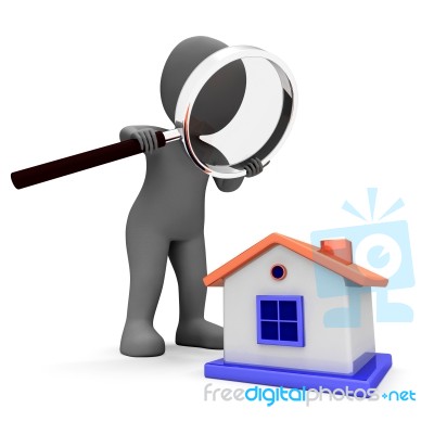 House Character Shows Searching Or Looking For Home Stock Image