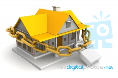 House Closed In Chain And Padlock Stock Image