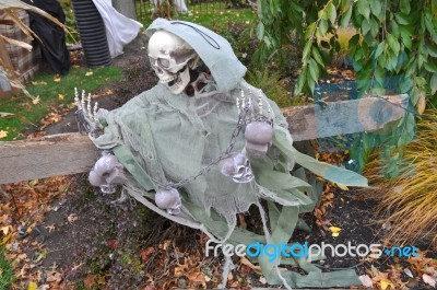 House Decorated For Halloween. New England. Usa Stock Photo