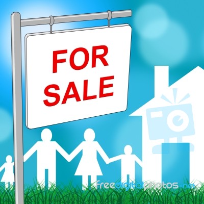 House For Sale Means Residential Home And Household Stock Image