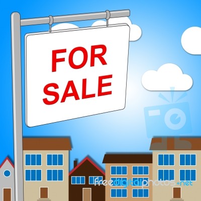 House For Sale Represents On Market And Advertisement Stock Image