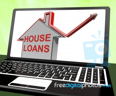 House Loans Home Laptop Means Borrowing And Mortgage Stock Image