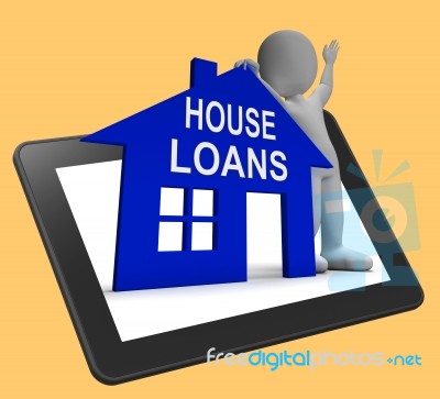 House Loans Home Tablet Shows Borrowing Repayments And Interest Stock Image