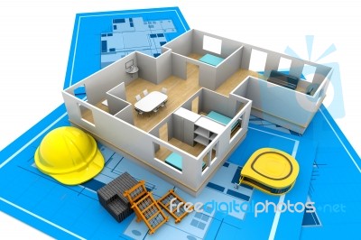 House Model On A Blueprint Stock Image