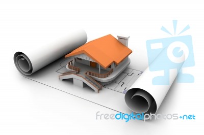 House Model On A Plan Stock Image