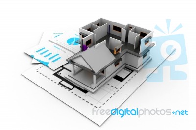 House Model On A Plan Stock Image