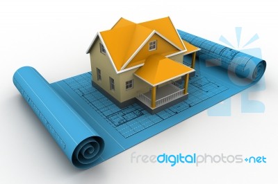 House Model On A Plan Stock Image