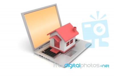 House Model On The Laptop Stock Image