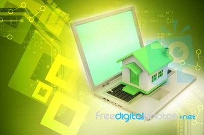 House Model On The Laptop Stock Image