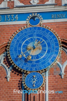 House Of The Blackheads Clock Stock Photo