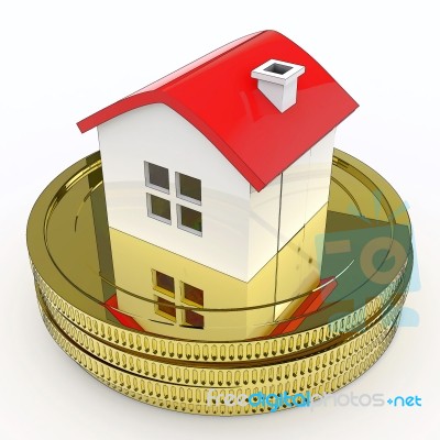 House On Money Means Purchasing And Selling Property Stock Image