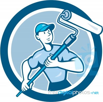 House Painter Paint Roller Circle Cartoon Stock Image