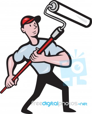 House Painter Paint Roller Painting Cartoon Stock Image