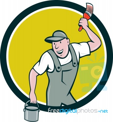 House Painter Paintbrush Paint Bucket Circle Cartoon Stock Image