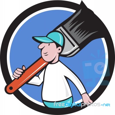 House Painter Paintbrush Walking Circle Cartoon Stock Image