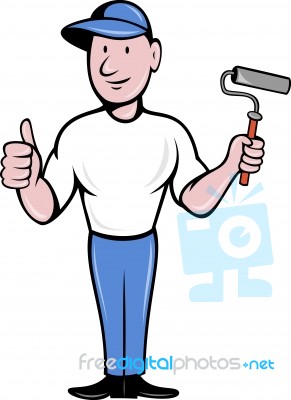 House Painter With Painting Roller Thumbs Up Stock Image