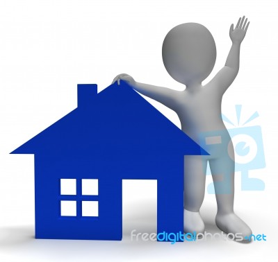 House Symbol And 3d Character Showing Real Estate Stock Image