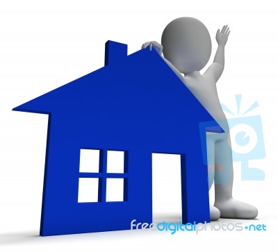 House Symbol And 3d Character Shows Real Estate Stock Image