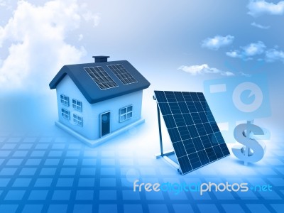 House With Solar Panels And Dollar Sign Stock Image