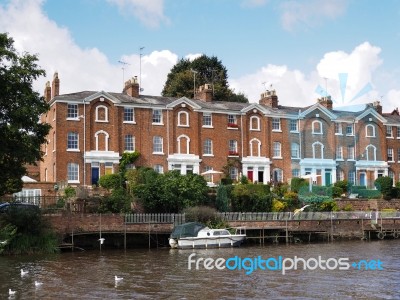 Houses Along The River Dee At Chester Stock Photo