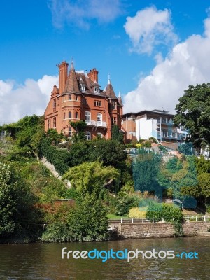 Houses Along The River Dee At Chester Stock Photo