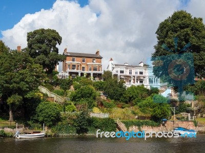 Houses Along The River Dee At Chester Stock Photo