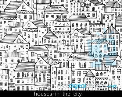 Houses In The City Sketch Doodle Style Stock Image