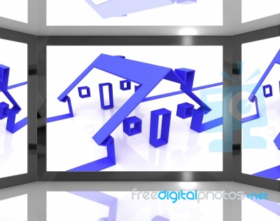 Houses On Screen Showing Real Estate Advertisements Stock Image