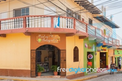 Houses On The Street In Town Of Copan Ruinas In Honduras Stock Photo