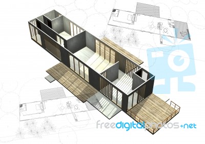 Housing Architecture Plans With 3D Stock Image