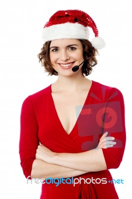 How Can Pretty Santa Assist You Today? Stock Photo