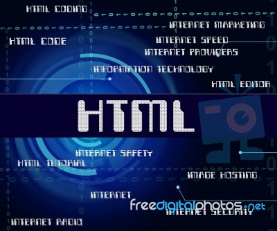 Html Word Represents Hypertext Markup Language And Code Stock Image