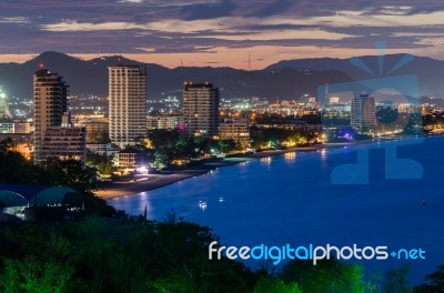 Hua Hin City In Twilight, Thailand Stock Photo