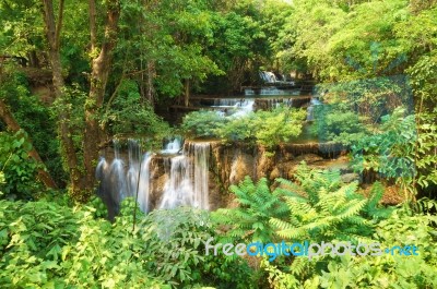 Huai Mae Khamin Waterfall. The Most Popular Places In Kanchanaburi Province, Thailand Stock Photo