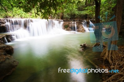 Huai Mae Khamin Waterfall. The Most Popular Places In Kanchanaburi Province, Thailand Stock Photo